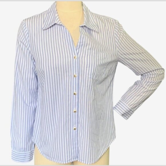 Anne Klein Striped Button Up Shirt Logo Buttons S Blue # White #131L - Picture 1 of 9